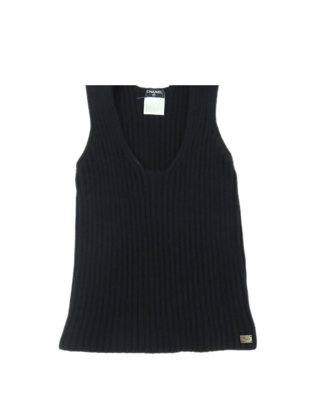 Chanel Knit Vest Black Cotton Nylon Sleeveless 02P 38